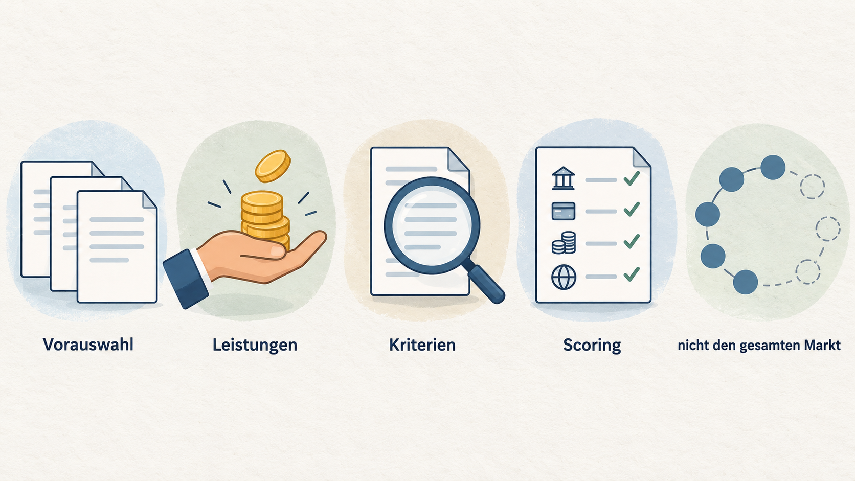 Show one row of four icons labeled “Bargeldabhebungen”, “Zahlungen im Ausland”, “mobiles Bezahlen” and “persönlicher Service”.