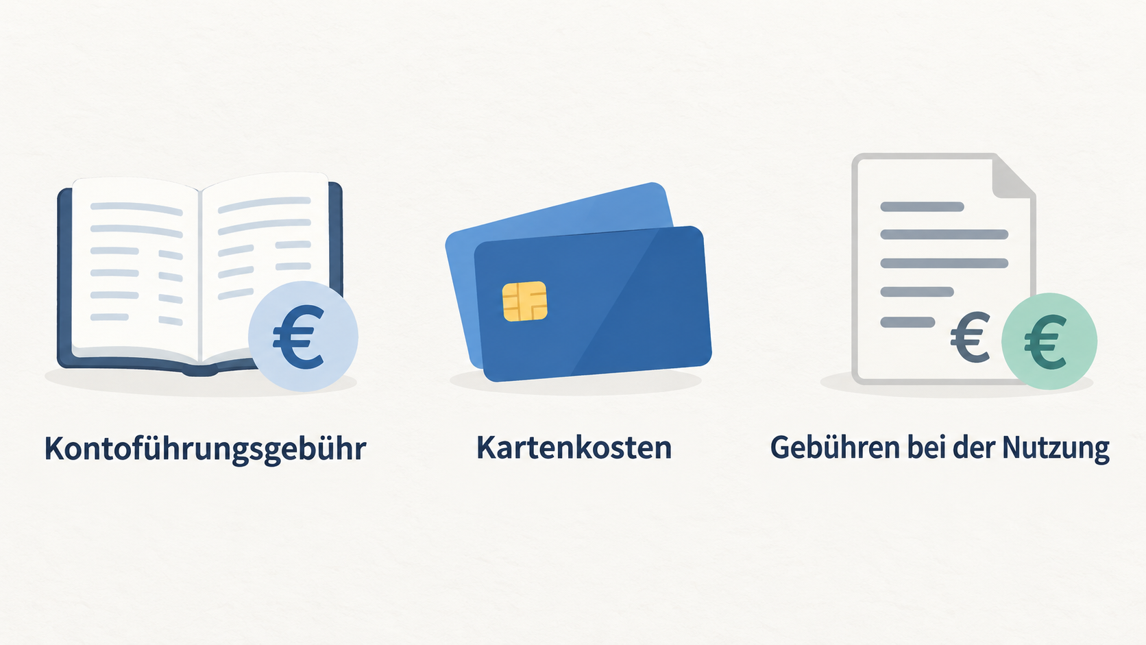 Show the three fee areas the section says to consider separately: account maintenance, cards and usage.